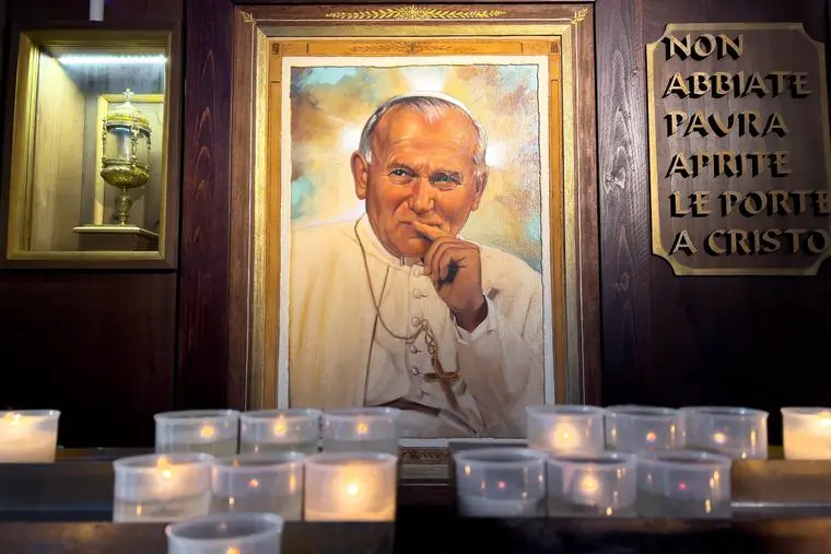 A painting of St. John Paul II hangs in the Cathedral of San Rufino in Assisi, Italy.
