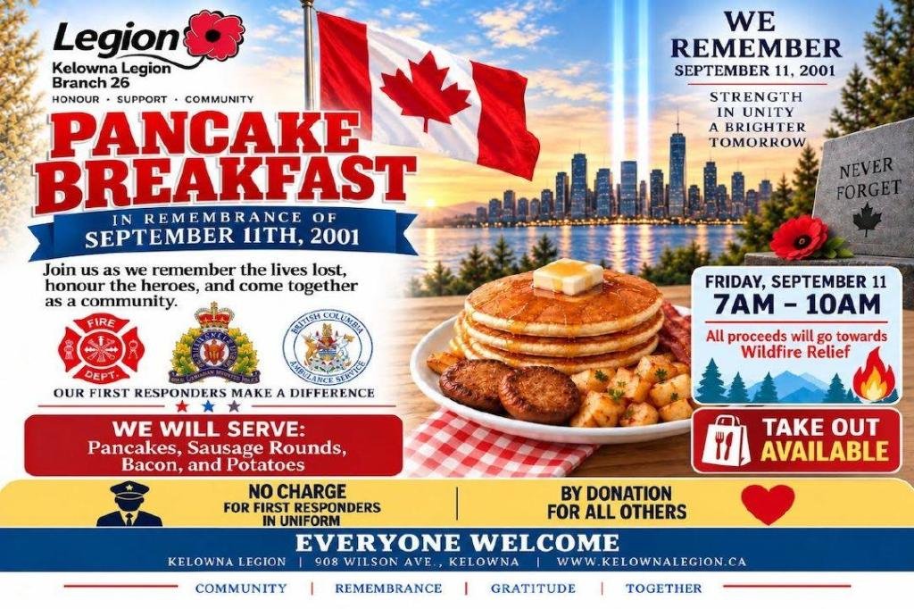Kelowna Legion serving up breakfast on 9/11, raising funds for wildfire relief