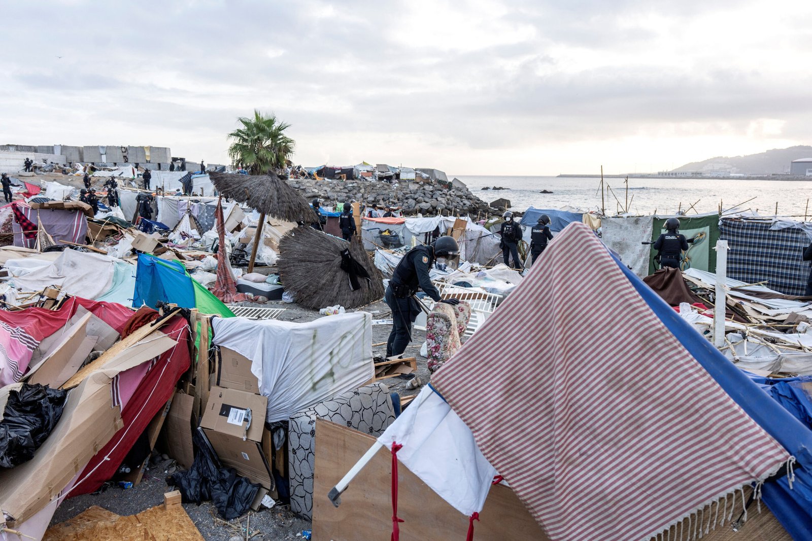 Spanish police clear migrant camp on Ceuta beach before royal visit