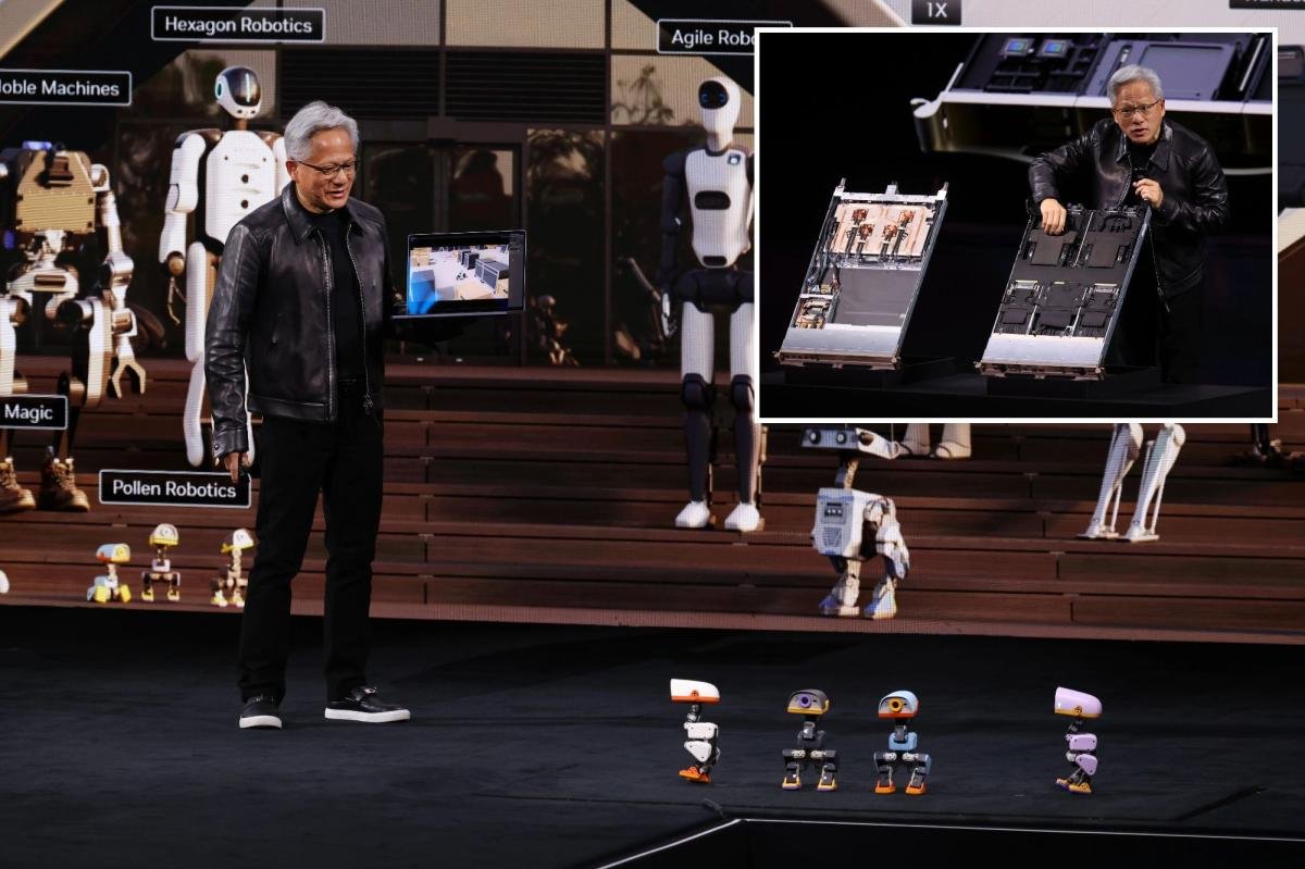Nvidia's Jensen Huang joined on stage by robot ducks as he hails Europe's AI potential